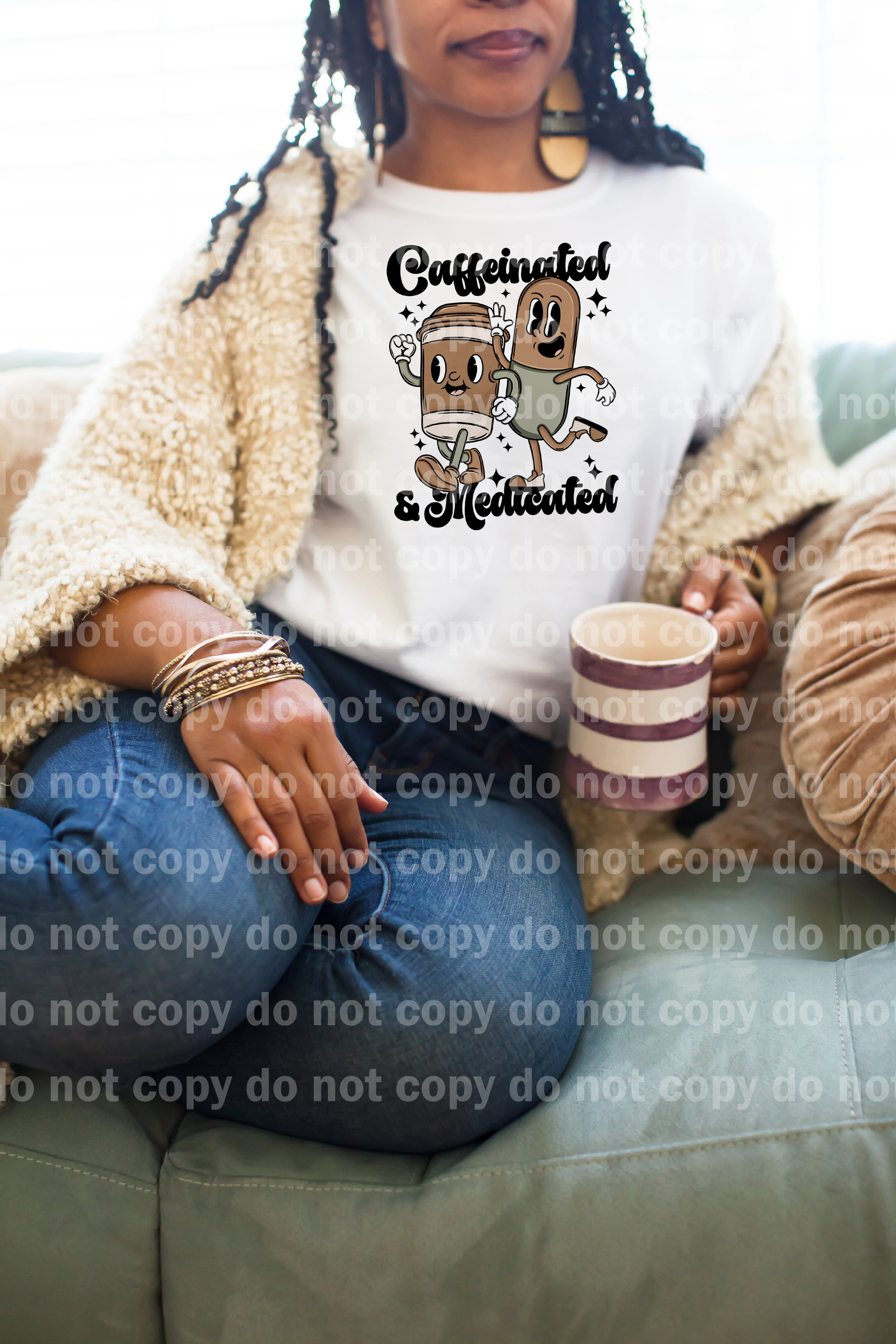 Caffeinated and Medicated Black Font/Cream Font