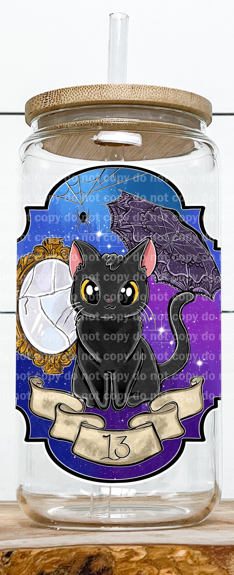 Black cat broken Mirror umbrella 13 superstitions superstitious Decal 3.3 x 4.5