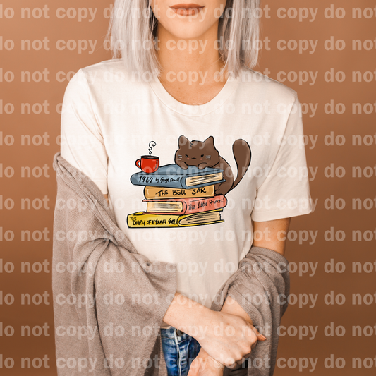 Cat on Books and Coffee