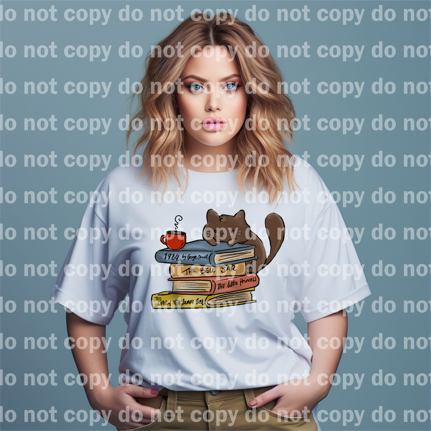 Cat on Books and Coffee