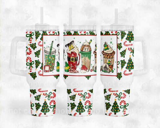 Christmas Drinks elf Candy Cane with Bottom Option 40oz Cup Wrap