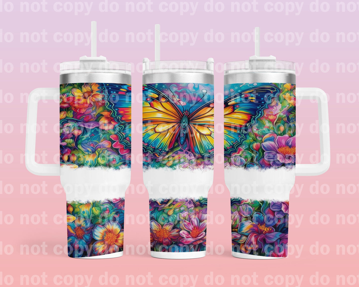 Colorful Butterfly with Bottom Option 40oz Cup Wrap