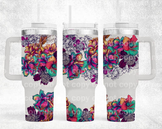 Colorful Floral orchids Purple with Bottom Option 40oz Cup Wrap