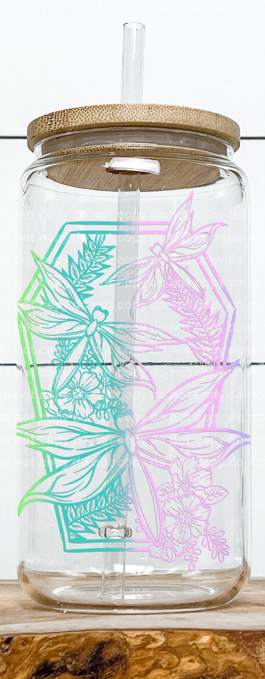 Dragonfly Floral Coffin Multicolor Decal 3.2 x 4.5