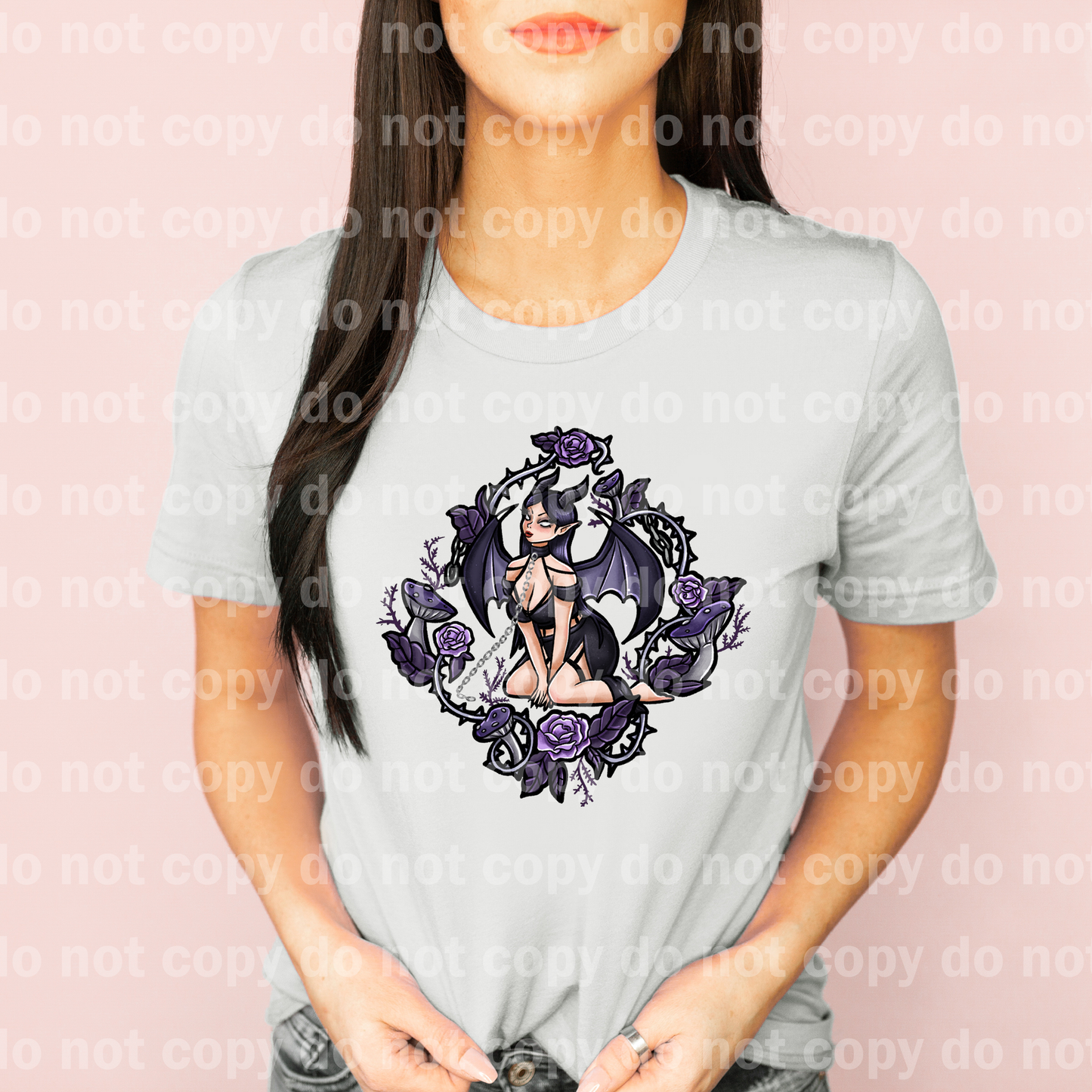 Neck Chained Dark Fairy Floral Black Outline/White Outline