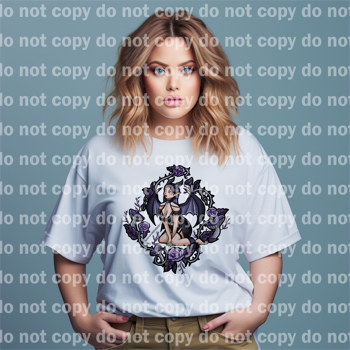 Neck Chained Dark Fairy Floral Black Outline/White Outline