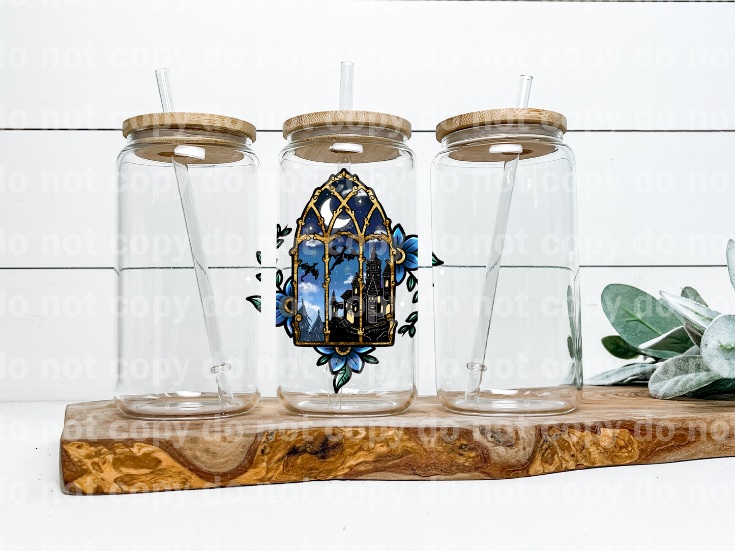 Fantasy Blue Window Floral Black Outline/White Outline