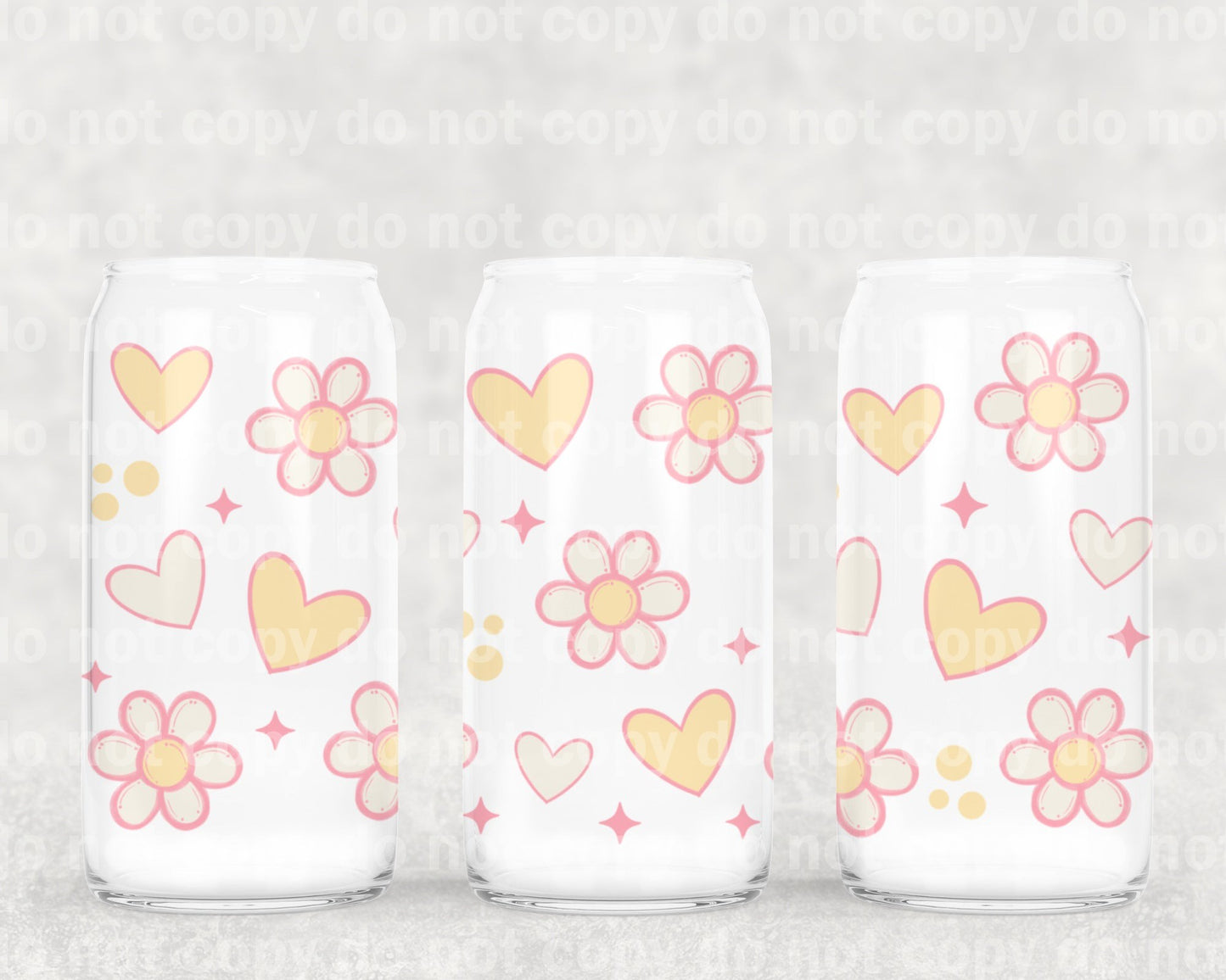 Envoltura de taza de 16 oz con brillo de corazones florales