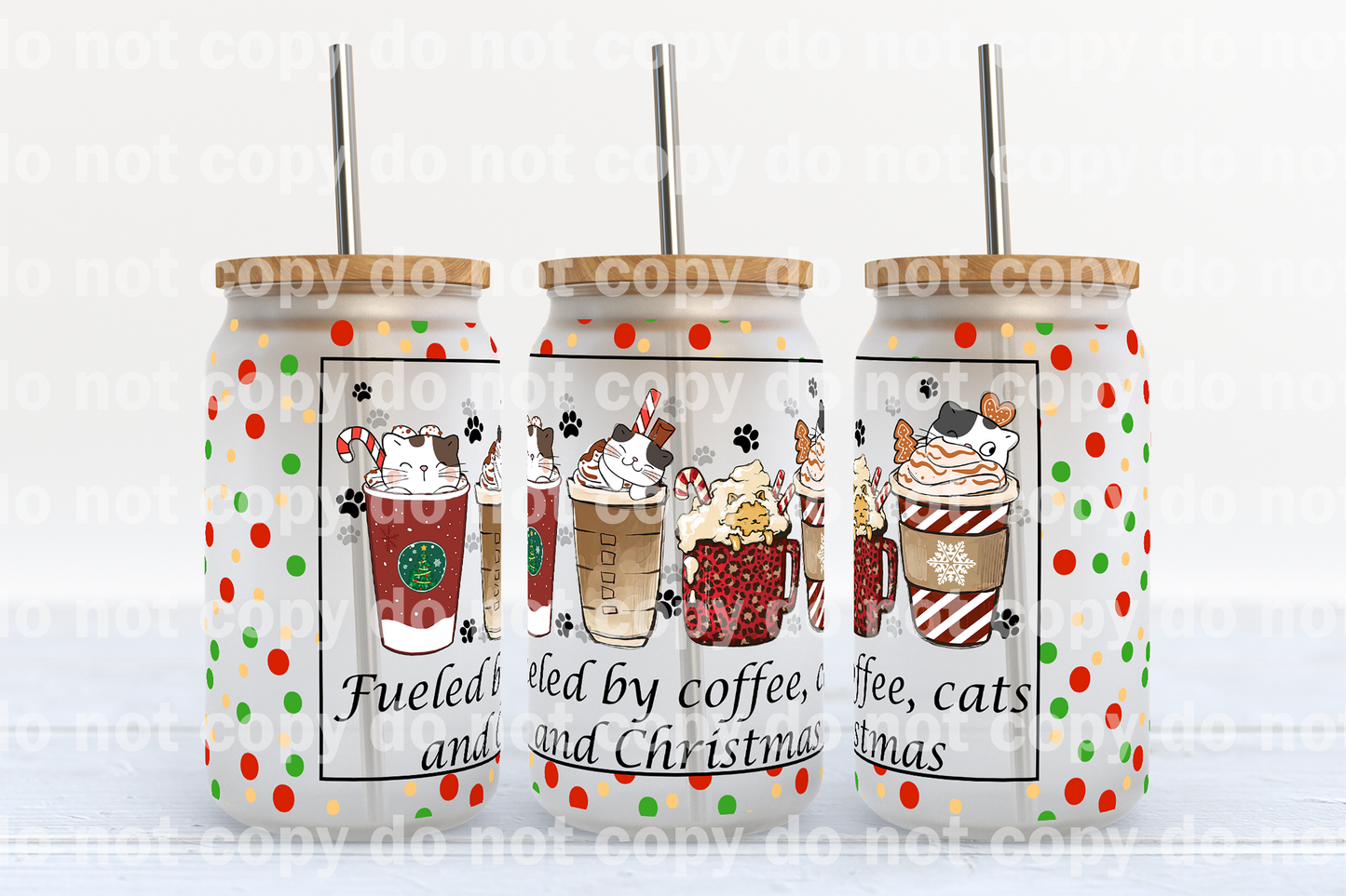 Fueled By Coffee Cats And Christmas 16oz Cup Wrap