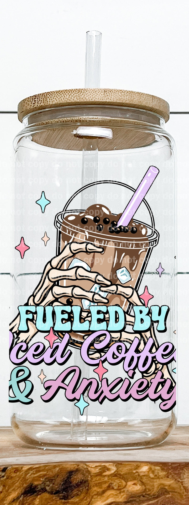 Fueled By Iced Coffee And Anxiety Decal 2.9 x 3.5