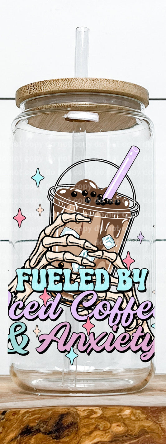 Fueled By Iced Coffee And Anxiety Decal 2.9 x 3.5