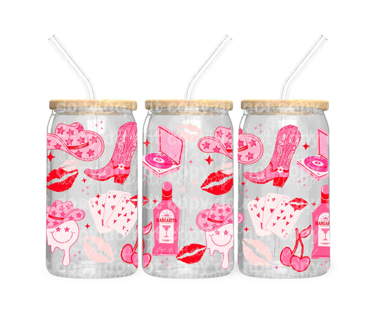 Cow Girl Pink Things Kiss Marks 16oz Cup Wrap