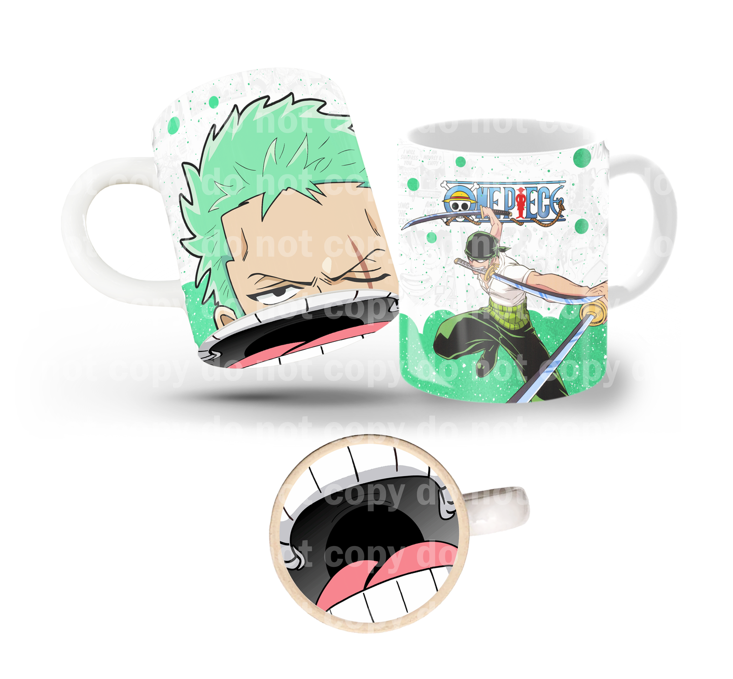 Green Hair Fighter Tilt & Sip Mug Wrap + Bottom Design Set