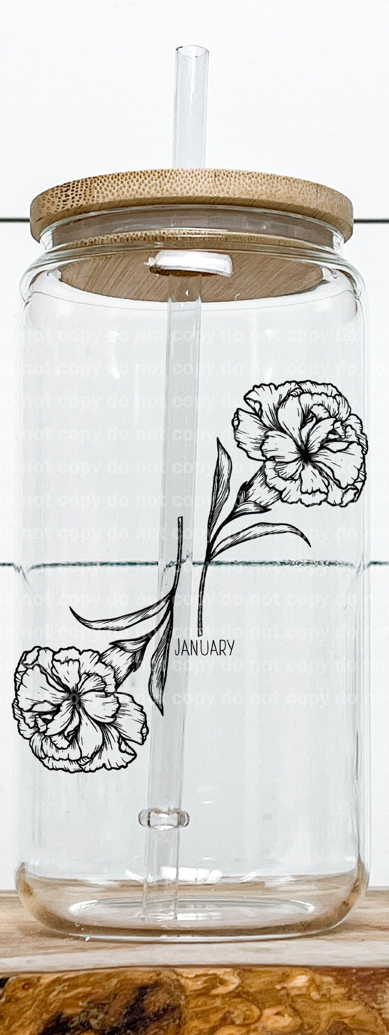 January Birth Flowers Black/White Dream Print or Sublimation Print with Decal Option