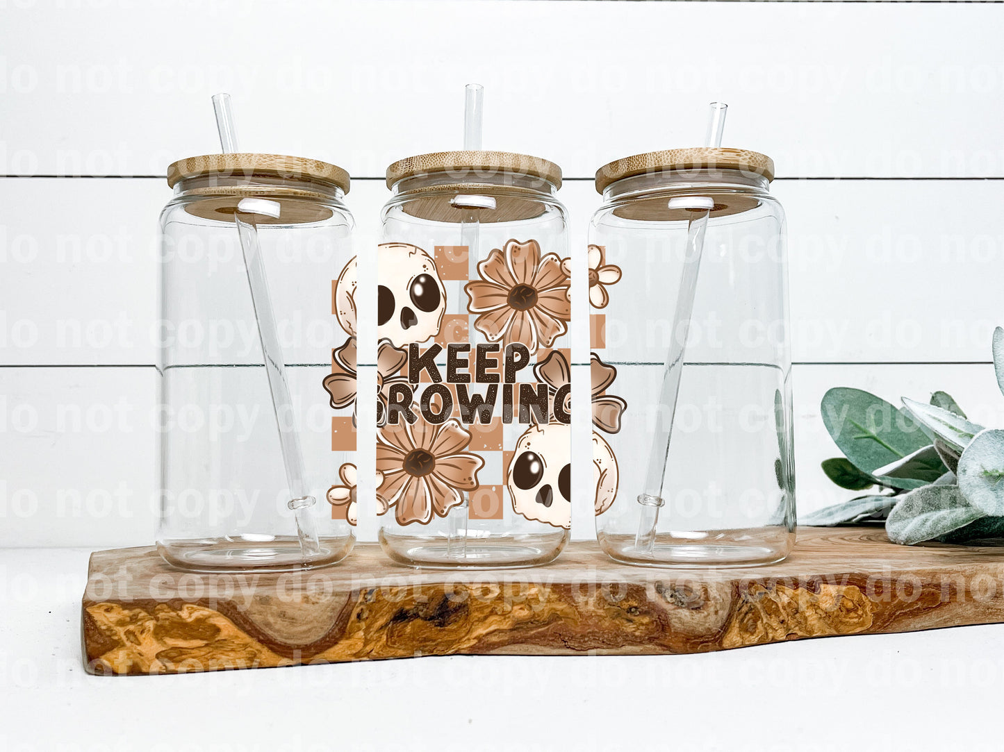 Keep Growing Checkered Floral Skull