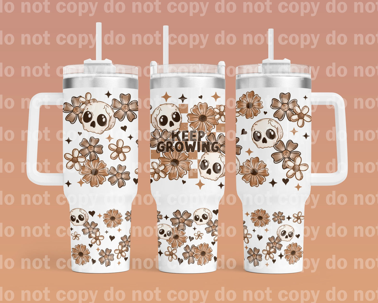 Keep Growing Floral Skull 40oz Cup Wrap