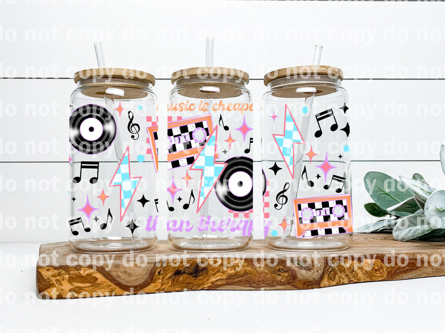 Music Is Cheaper Than Therapy Lightning Bolt 16oz Cup Wrap