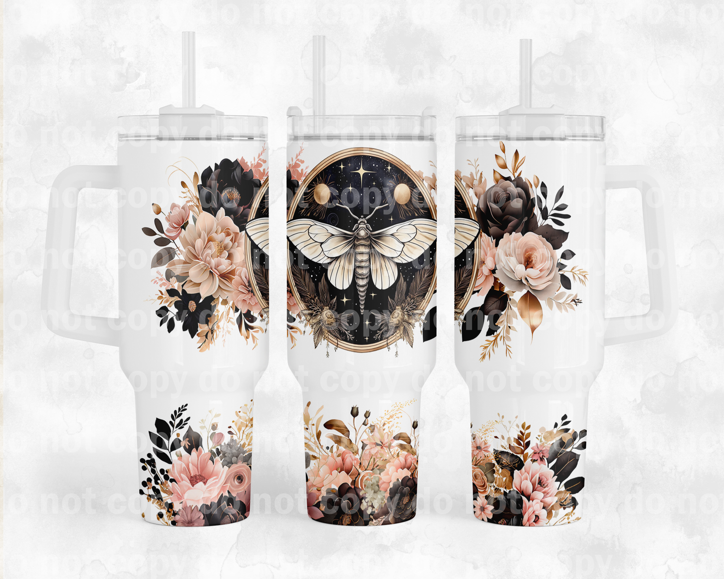 Mystical Moth Floral with Bottom Option 40oz Cup Wrap