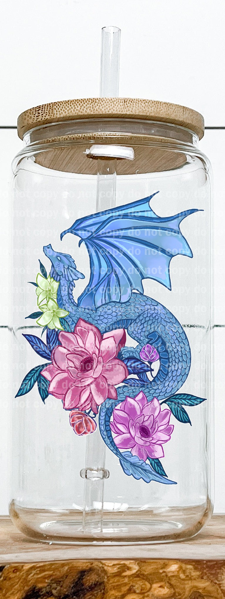 Mythical Flying Dragon Blue Floral