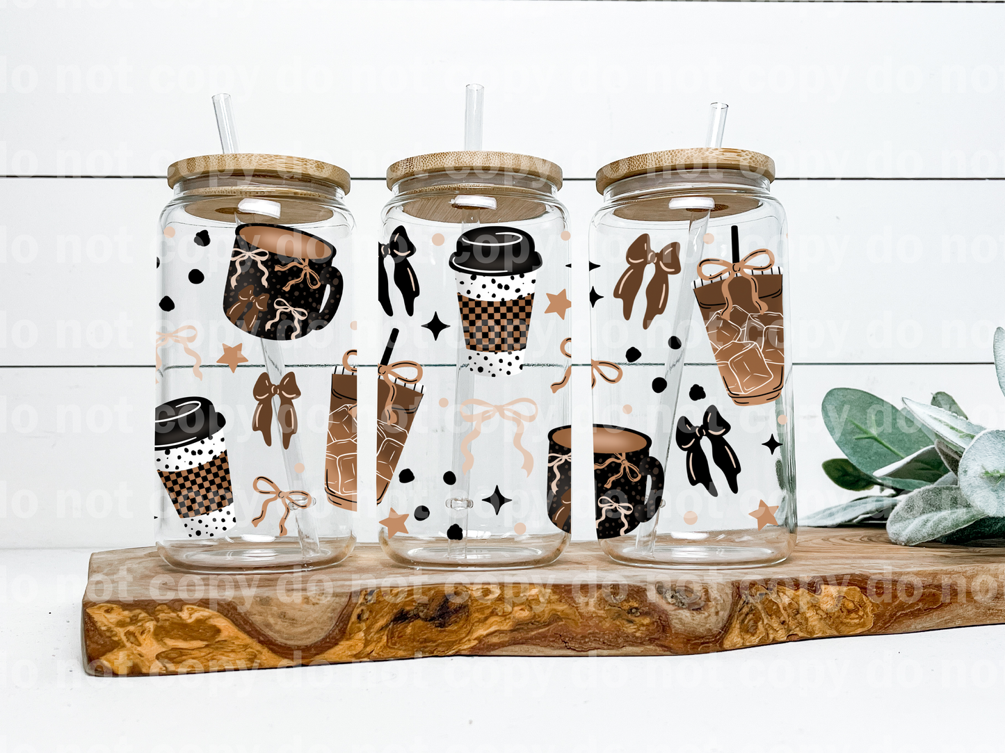 Neutral Coffee and Bow 16oz Cup Wrap