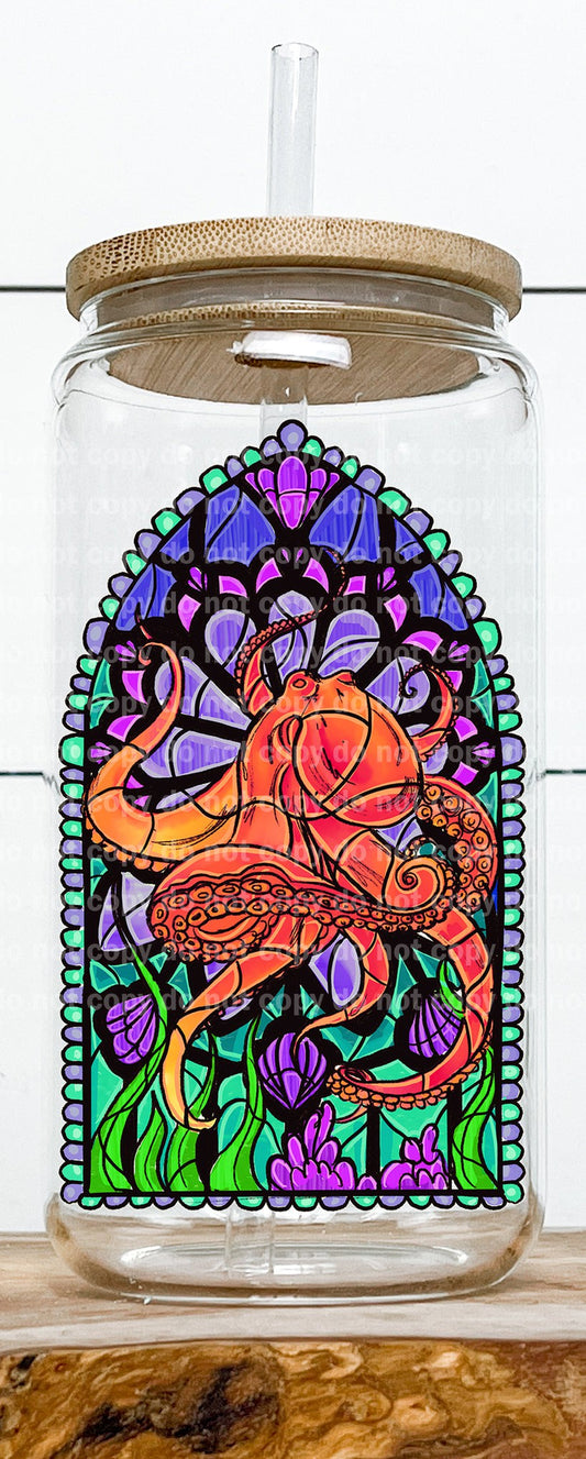 Octopus Stained Glass Decal 2.7 x 4.5