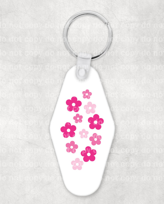 Pink Flowers Keychain UV DTF Eco solvent or sublimation transfer 1 x 2