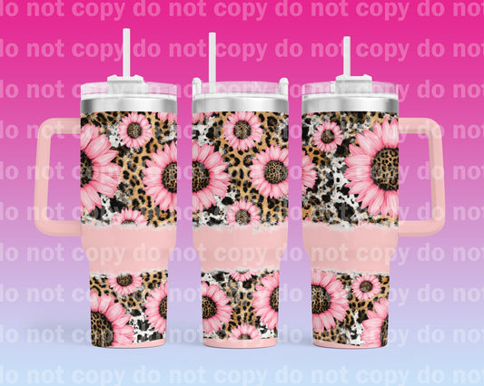 Pink Flowers Leopard Print with Bottom Option 40oz Cup Wrap