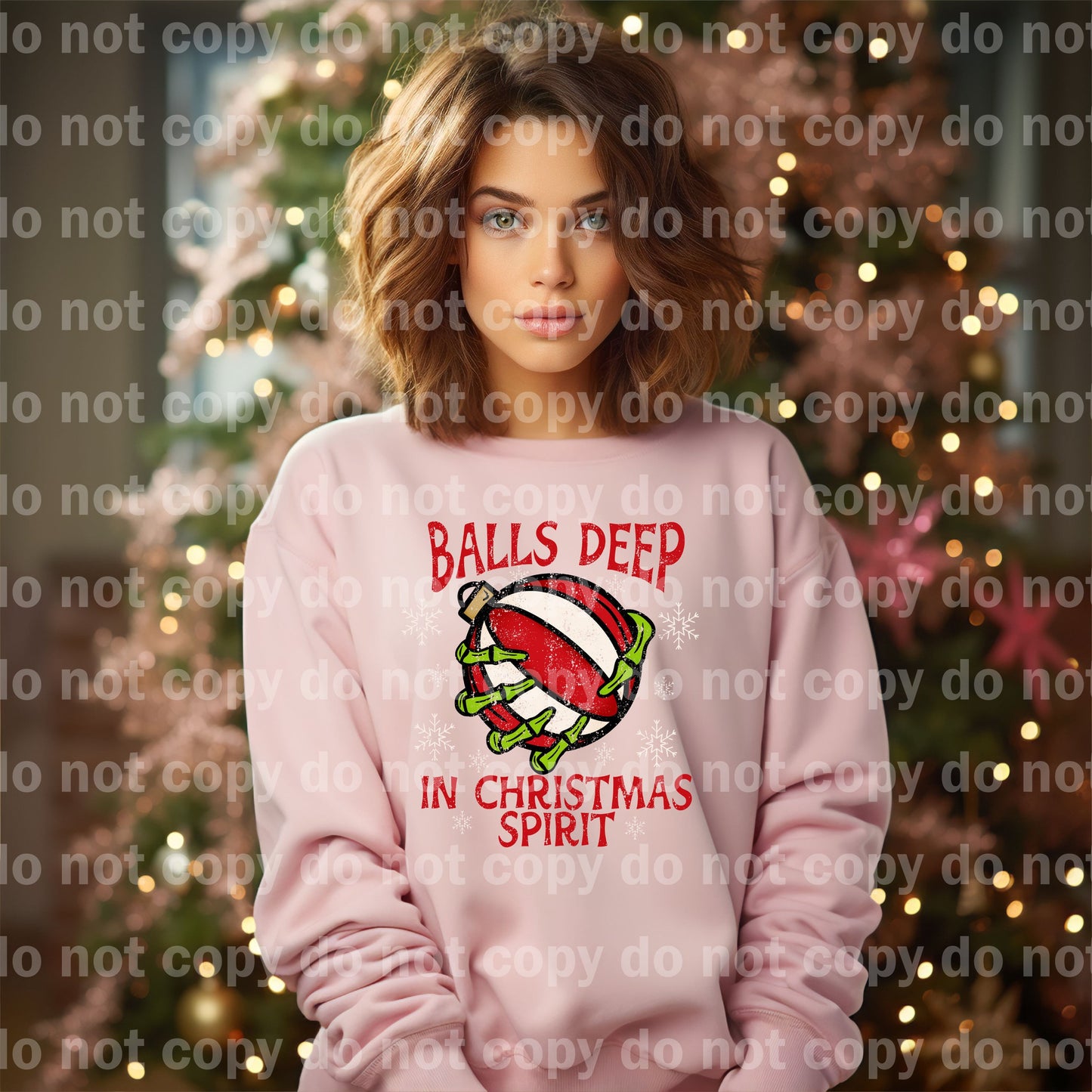 Balls Deep In Christmas Spirit Distressed Full Color/One Color with Pocket Option Dream Print or Sublimation Print