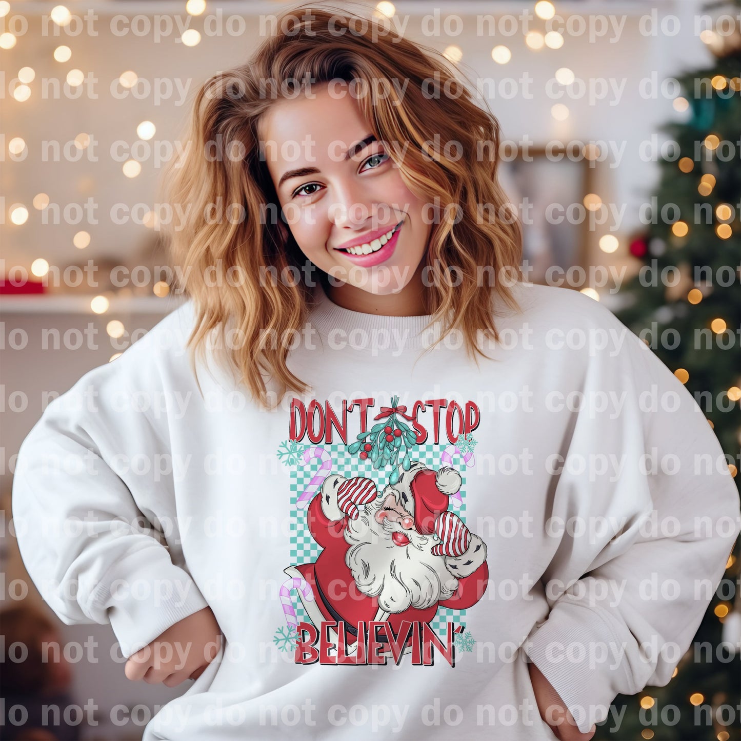 Don't Stop Believin' Santa with Optional Sleeve Design Dream Print or Sublimation Print