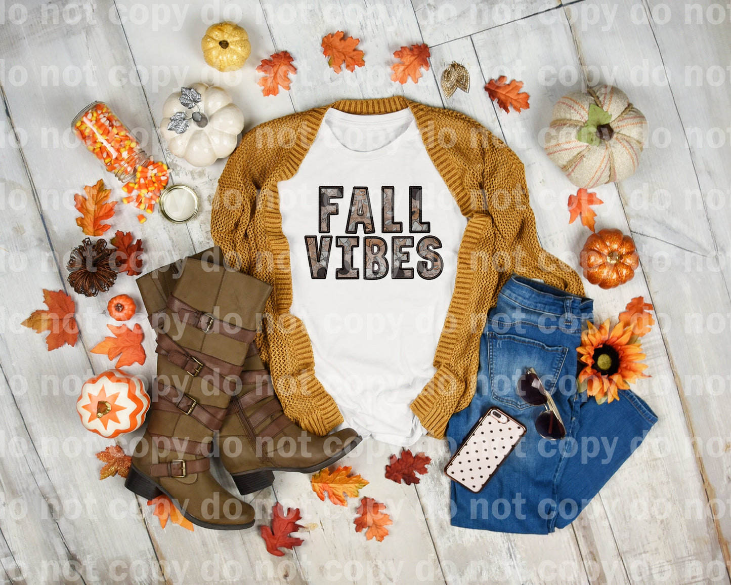 Fall Vibes Brown Faux Embroidered Dream Print or Sublimation Print