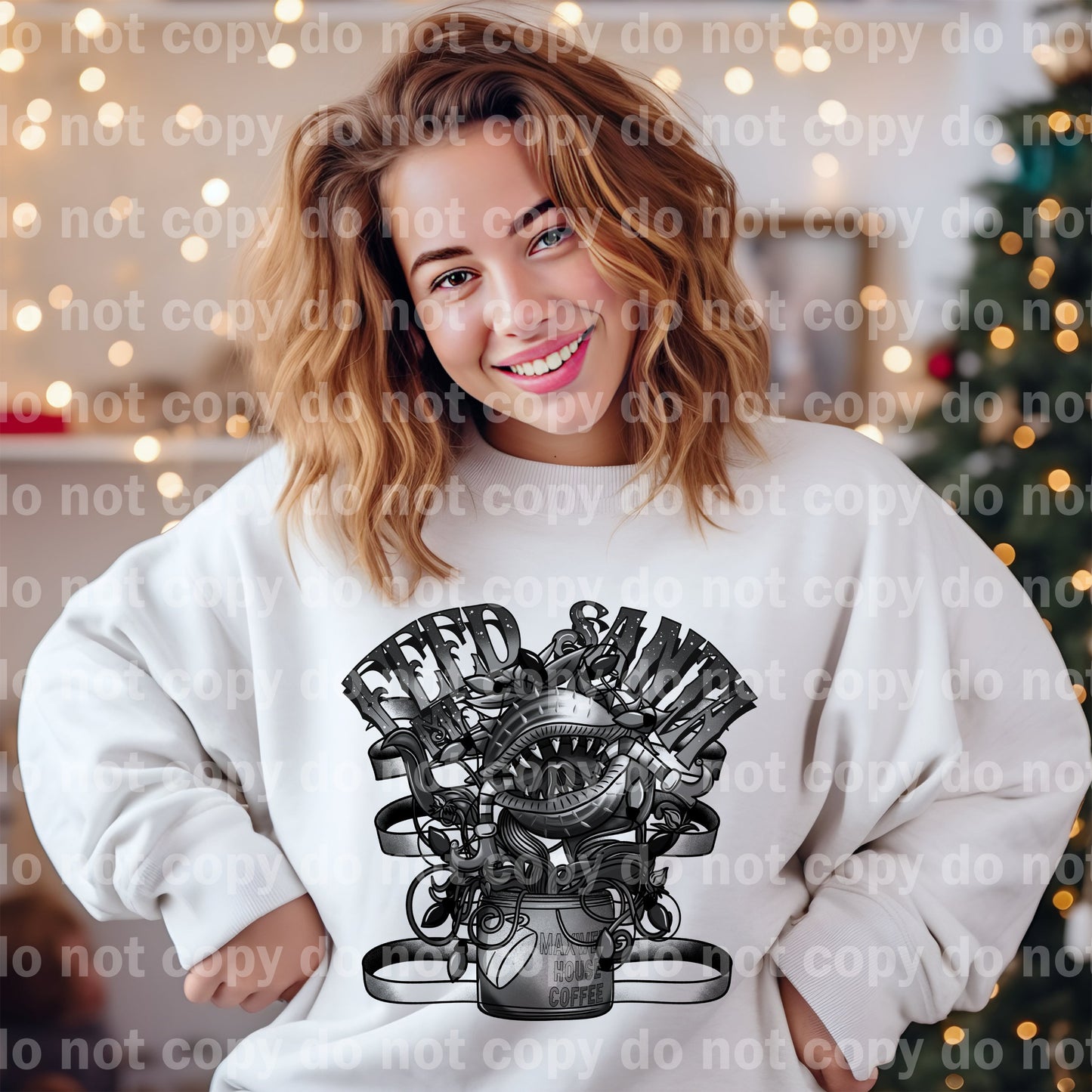 Feed Me Santa Black and White with Pocket Option Dream Print or Sublimation Print