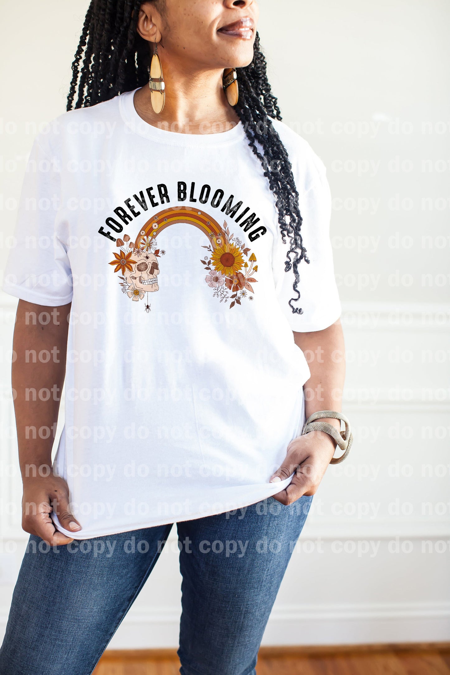 Forever Blooming Skull Rainbow Floral Black/White Font Dream Print or Sublimation Print