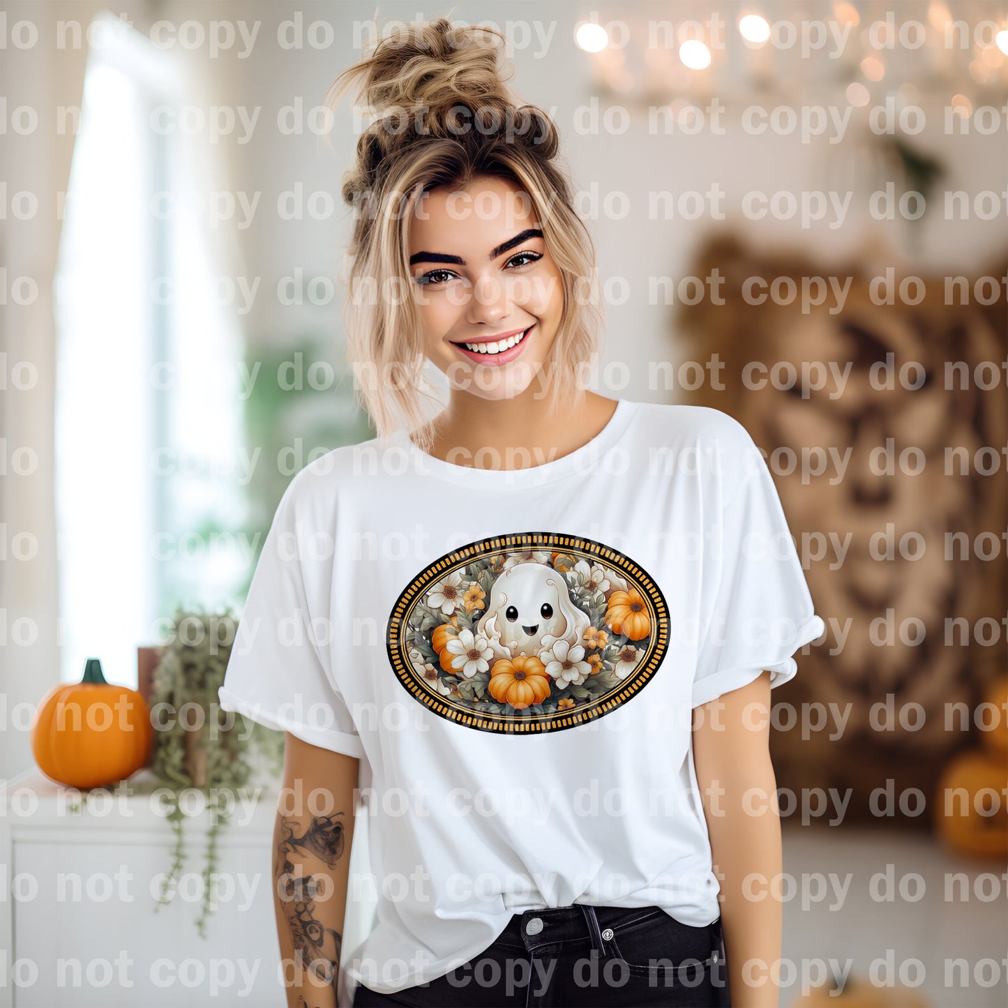 Ghost Flowers And Pumpkins Oval Dream Print or Sublimation Print
