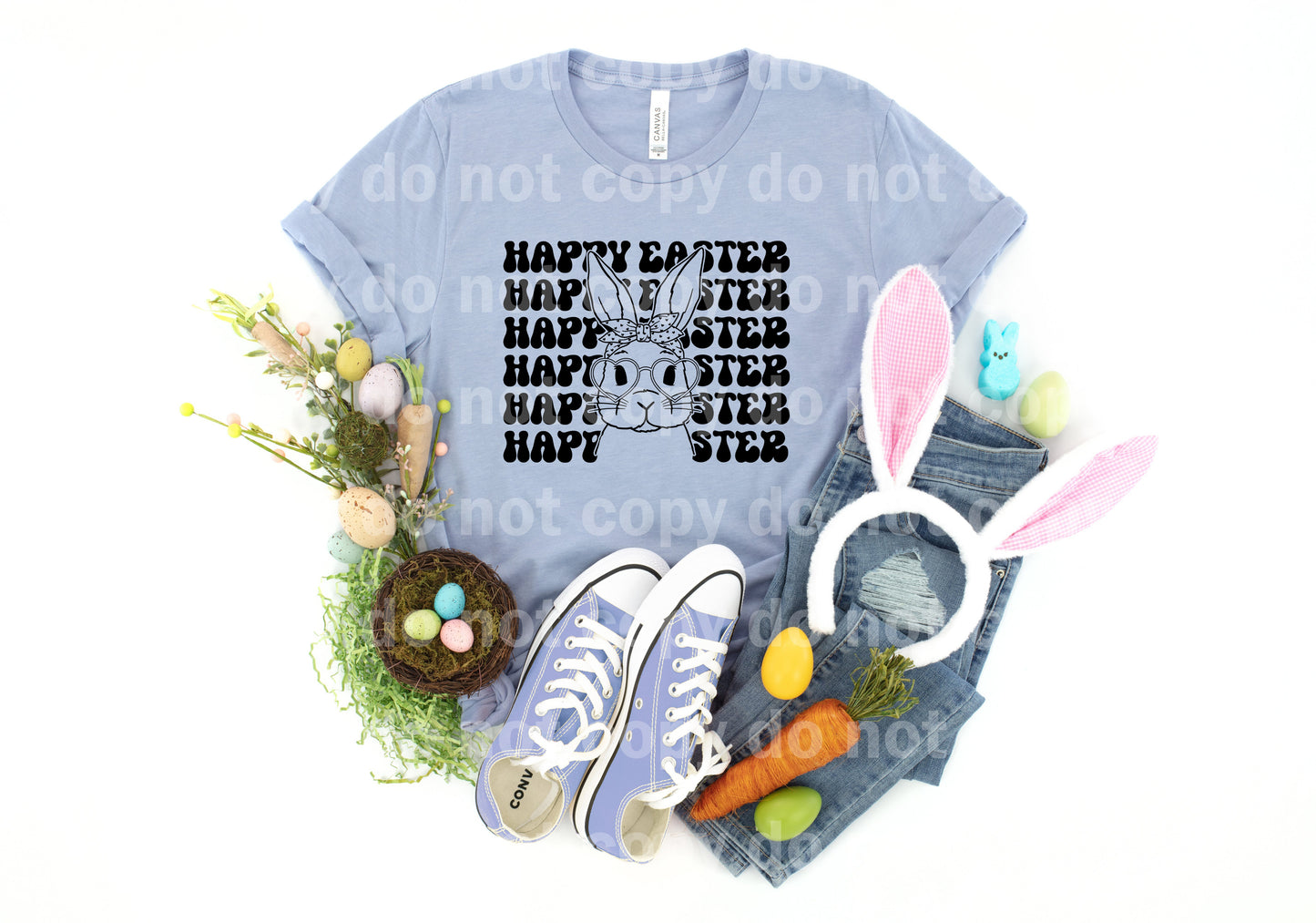 Impresión de sueño de conejito apilado de Pascua feliz o impresión de sublimación