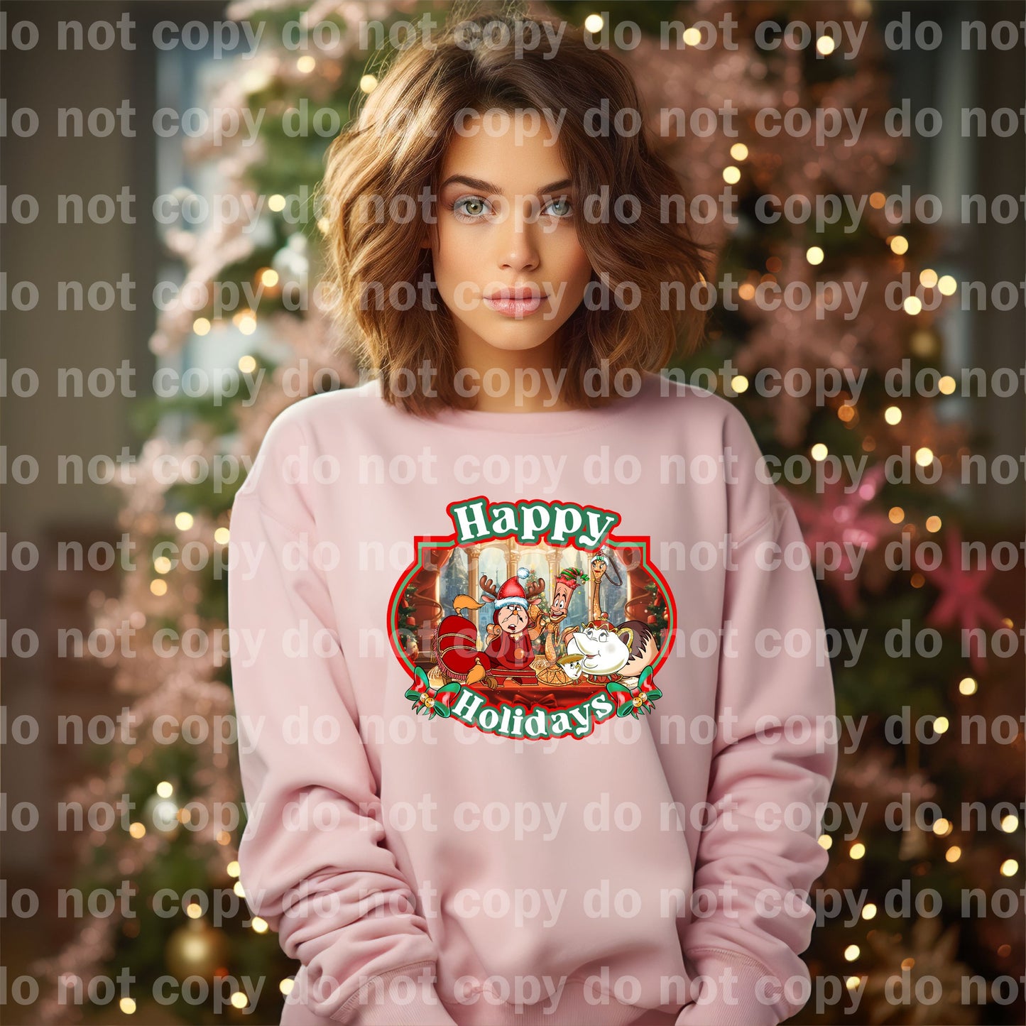 Happy Holidays Beauty Beast with Optional Two Rows Sleeve Designs Dream Print or Sublimation Print