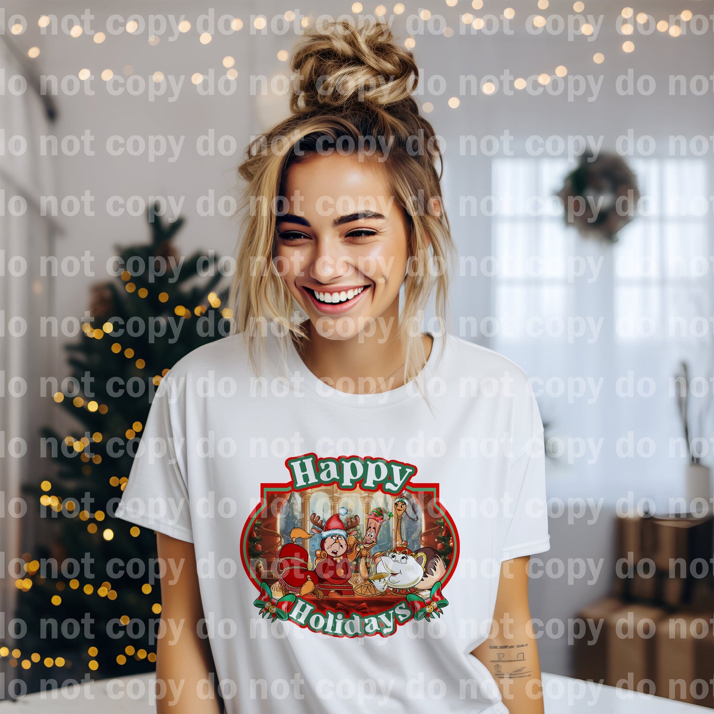 Happy Holidays Beauty Beast with Optional Two Rows Sleeve Designs Dream Print or Sublimation Print