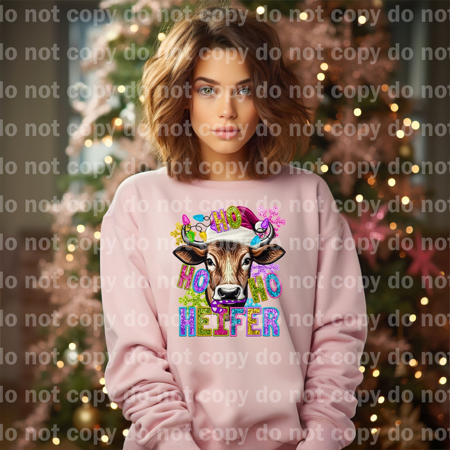 Ho Ho Ho Heifer with Optional Sleeve Design Dream Print or Sublimation Print