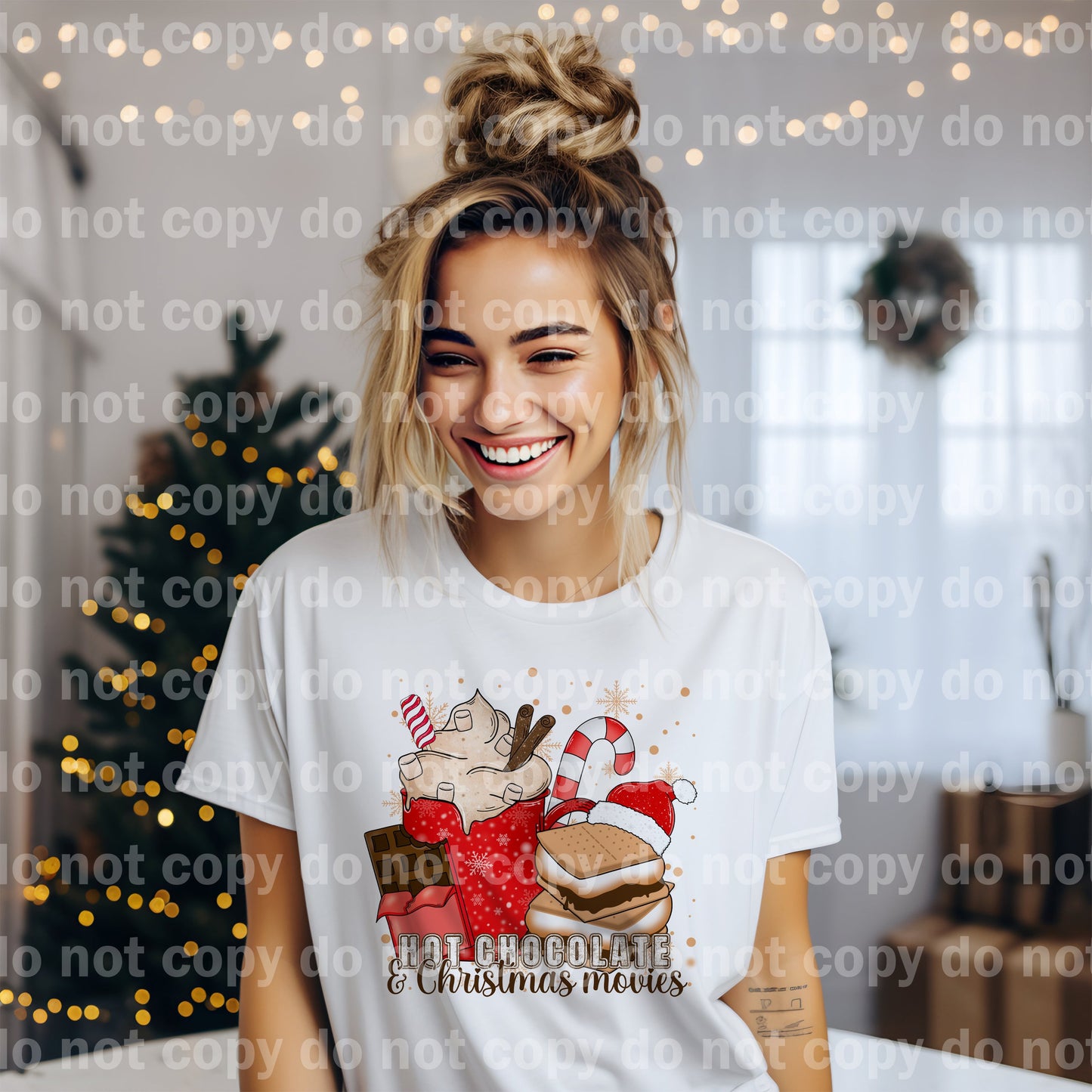 Hot Chocolate and Christmas Movies with Optional Two Rows Sleeve Designs Dream Print or Sublimation Print