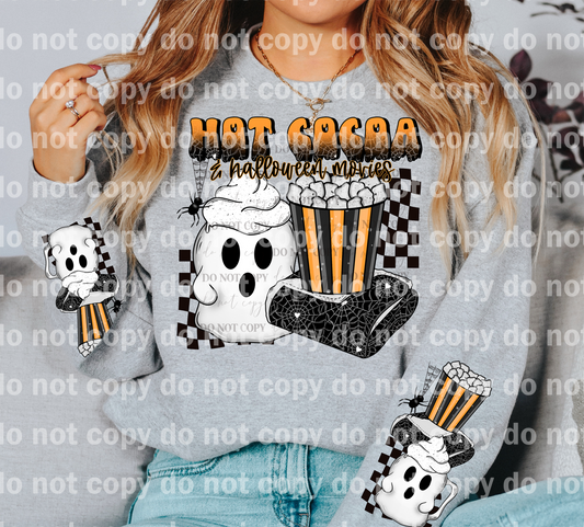 Hot Cocoa and Halloween Movies with Optional Two Rows Sleeve Designs Dream Print or Sublimation Print