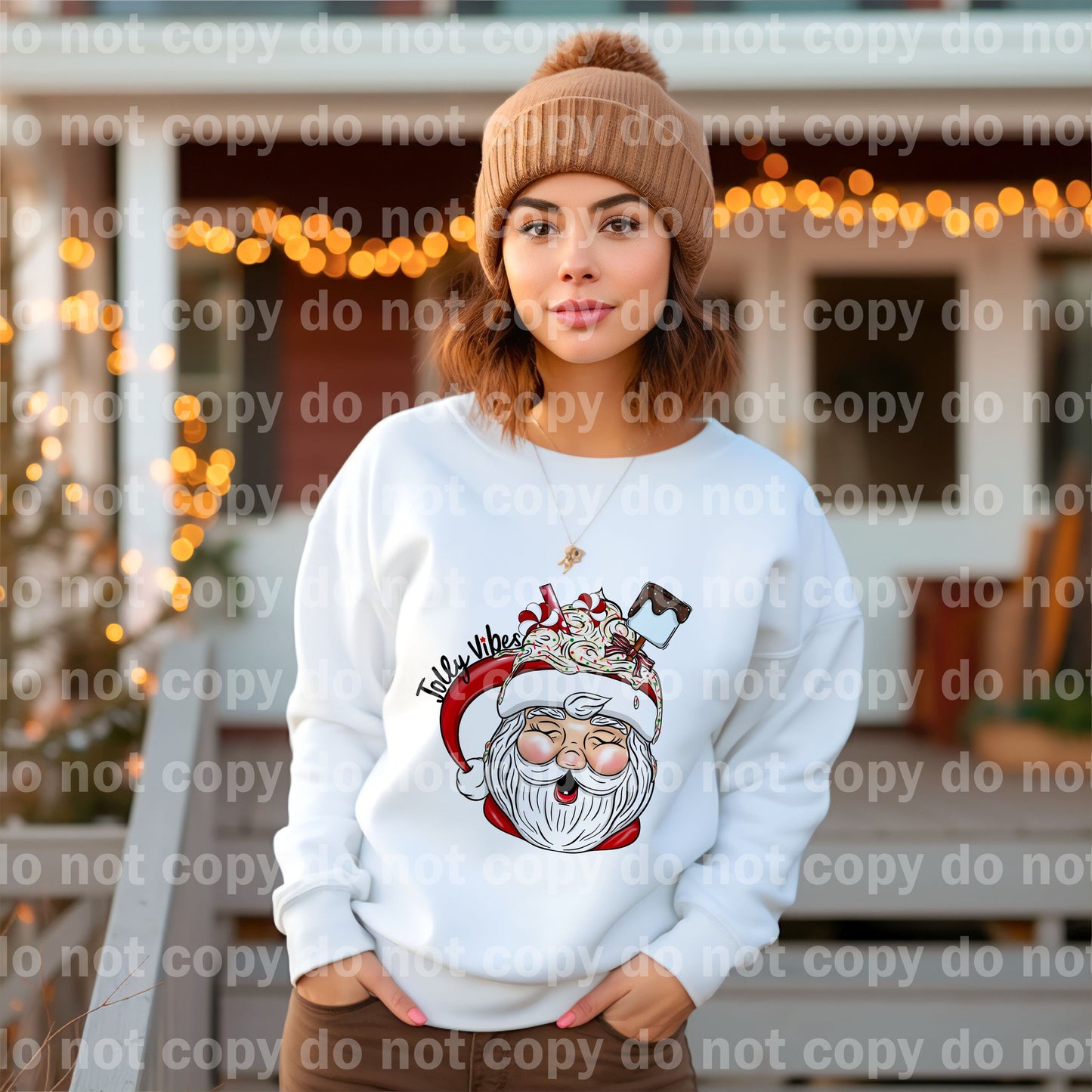 Jolly Vibes Hot Cocoa Santa Red with Optional Sleeve Design Dream Print or Sublimation Print