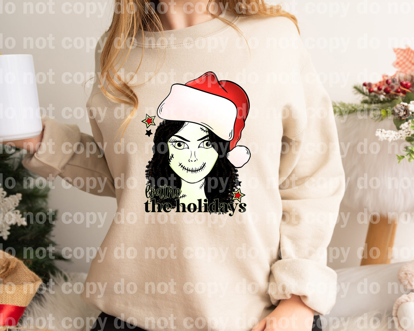 Loathe The Holidays Curly Hair with Optional Two Rows Sleeve Designs Dream Print or Sublimation Print