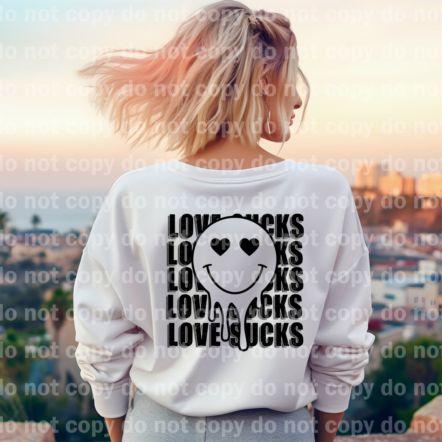 Love Sucks Smiley Front/Back with Optional Sleeve Design Dream Print or Sublimation Print