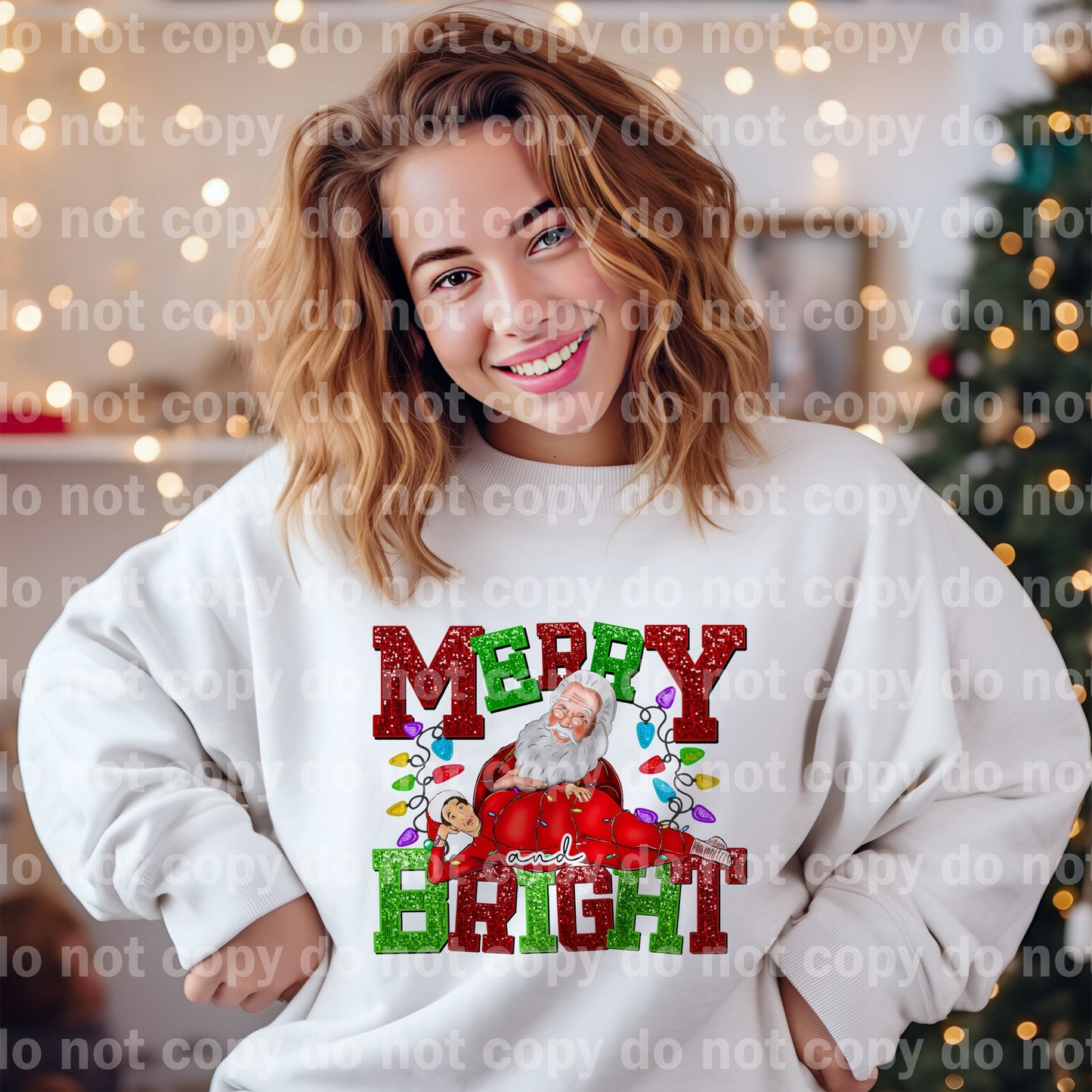 Merry And Bright Sequin Santa Dream Print or Sublimation Print