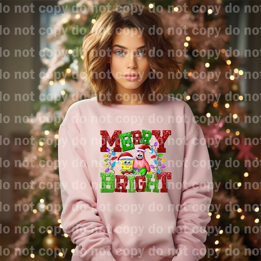 Merry And Bright Sequin Yellow Sponge And Pink Starfish Dream Print or Sublimation Print