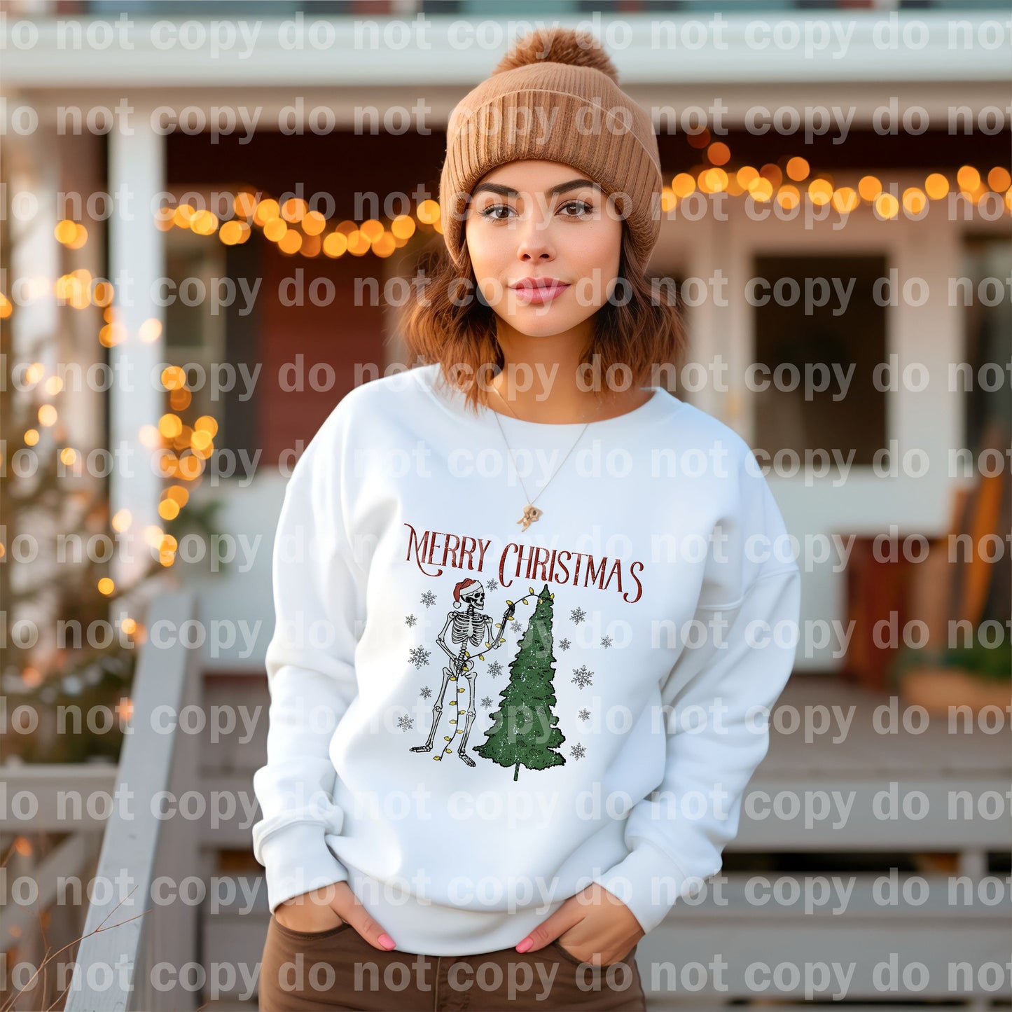 Merry Christmas Skeleton Distressed Full Color/One Color Dream Print or Sublimation Print