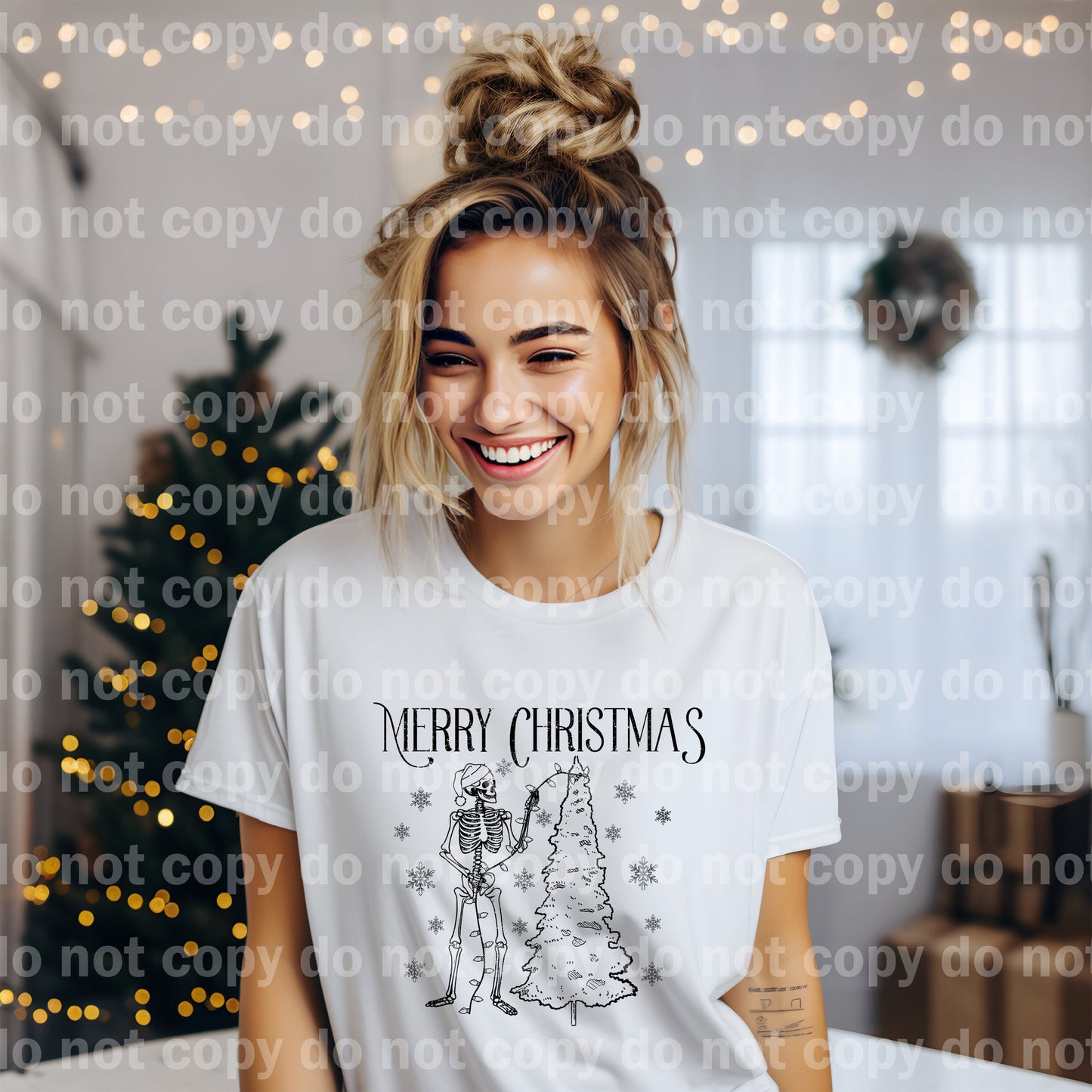 Merry Christmas Skeleton Distressed Full Color/One Color Dream Print or Sublimation Print