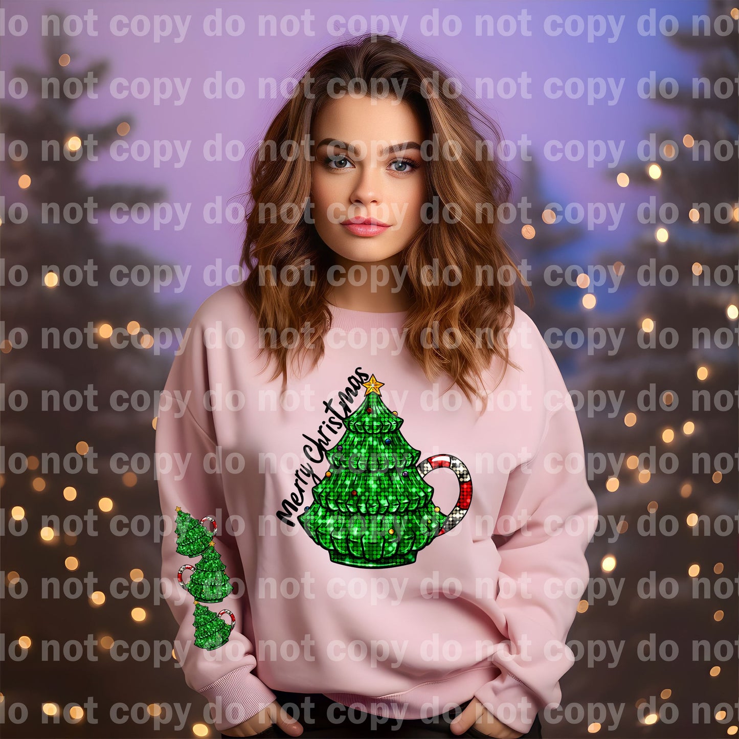 Merry Christmas Tree Sequin with Optional Sleeve Design Dream Print or Sublimation Print