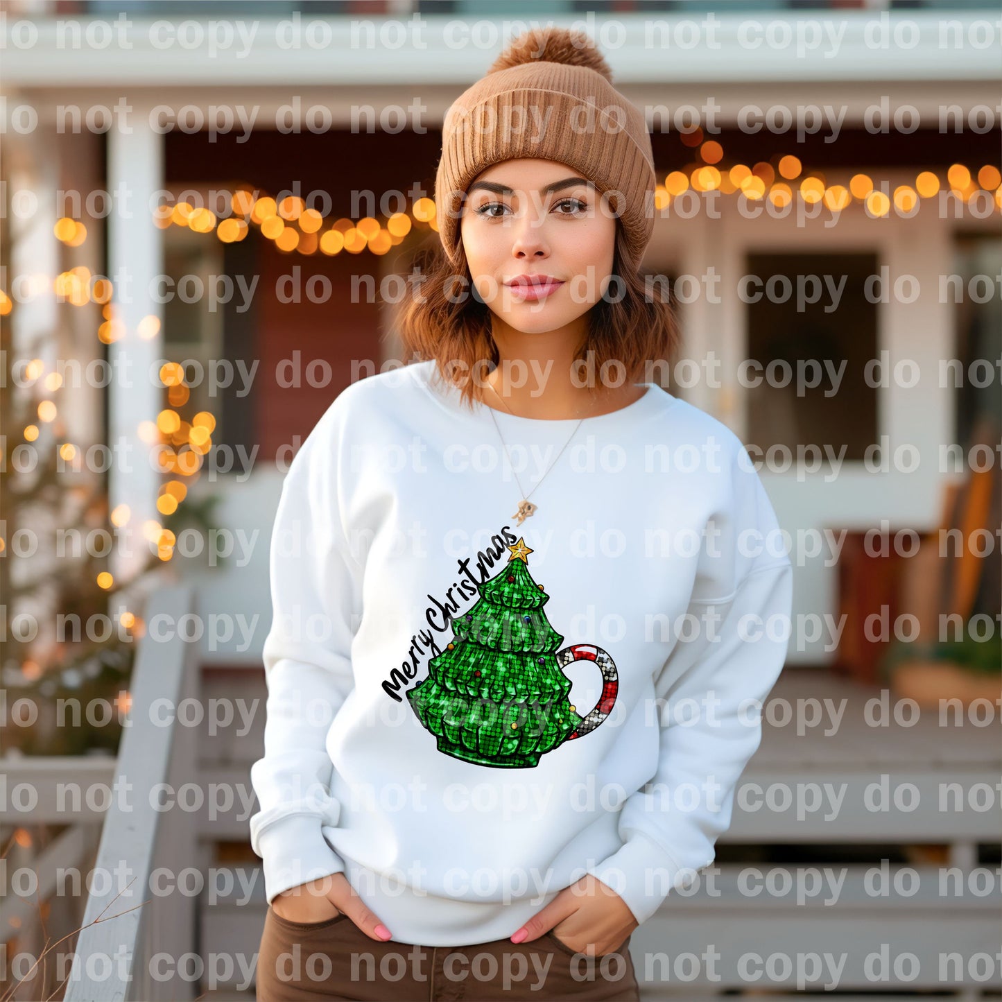 Merry Christmas Tree Sequin with Optional Sleeve Design Dream Print or Sublimation Print