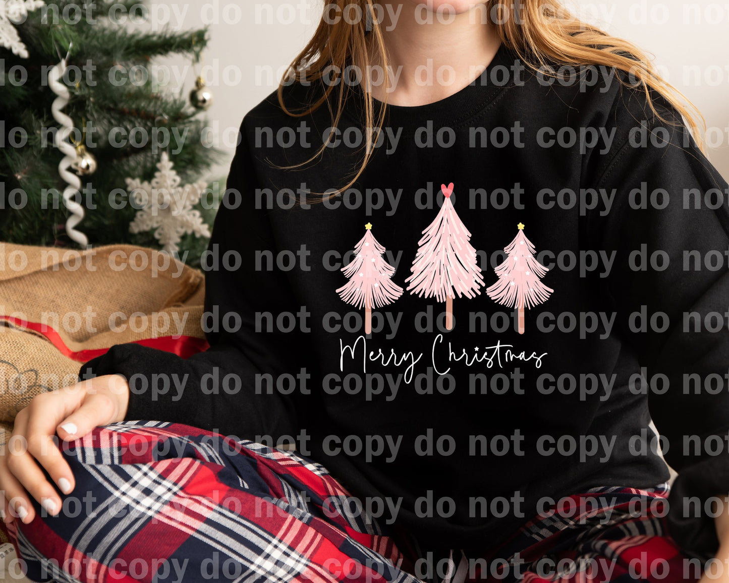 Merry Christmas Tree Trio Pink Dream Print