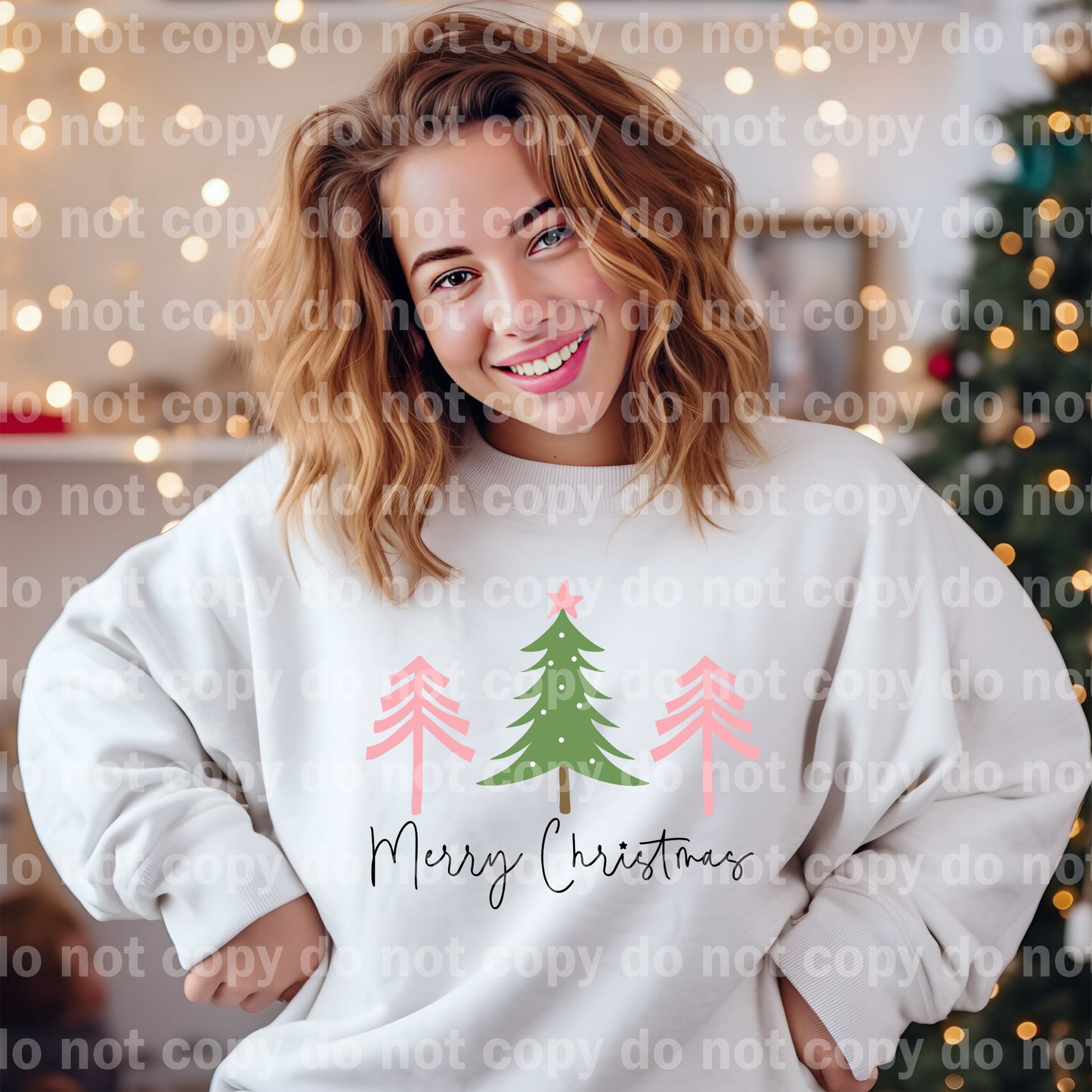 Merry Christmas Tree Trio Pink Green Dream Print or Sublimation Print